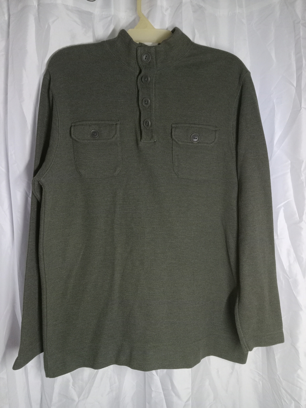 Outdoor Life Men's Olive Green Long-Sleeve Henley with Chest Pockets